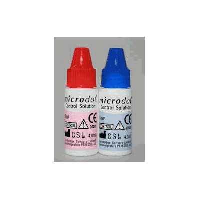 Microdot Blood Glucose Control Solution, Hi/Lo 2 x 4 mL, Sold as 48/cs, #BGCS02