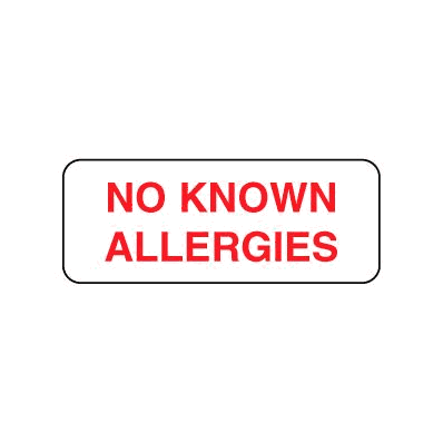 "No Known Allergies" Label, 7/8" X 2.25"