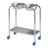 Pedigo #P-1079-W/S-SS Solution Stand, <b>14" X 28" X 33-3/4"  2 Basins, 7 Quart</b>, 33-3/4" Standard Fixed Height, 4 Casters, Shelf Base, sold as Each<br> <br><br><font color="red"><b>BACK TO THE PRODUCT TABLE, <a href="https://www.aaawholesalecompany.com/instruments-instrument-trays-pedigo-instrument-tray.html">CLICK HERE</a></b></font>