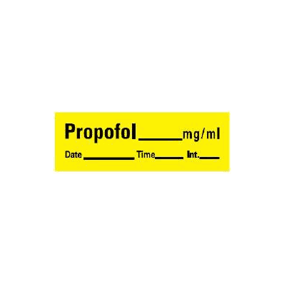 Pharmacy Label Anesthesia Label Propofol Yell