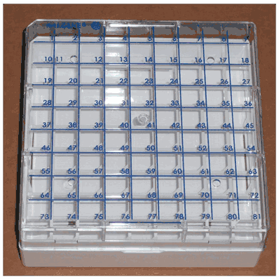 Polycarbonate box 2" with dividers(81-cell) (5.3x5.3x2. 13.4 x 13.4 x 5.1 cm) EACH