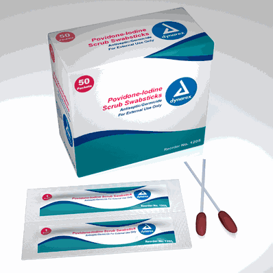 Povidone Iodine Scrub Swabstick 1's, 10/50/C