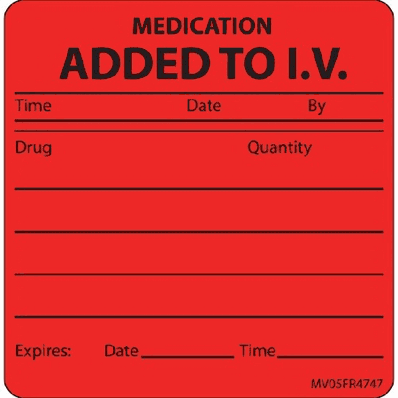 Pre-Printed Label, 2-1/2" x 2-7/16" Anesthesia Label, color Fluorescent Red