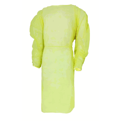 Protective Procedure Gown, Fluid Resistant, Yellow Full Back