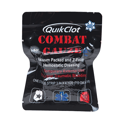 QuikClot Combat Gauze LE, 3 by 4' Z-Folded