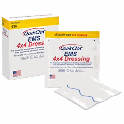 QuikClot EMS 636 - Hemostatic Dressing 4x4, 1 sterile pouch