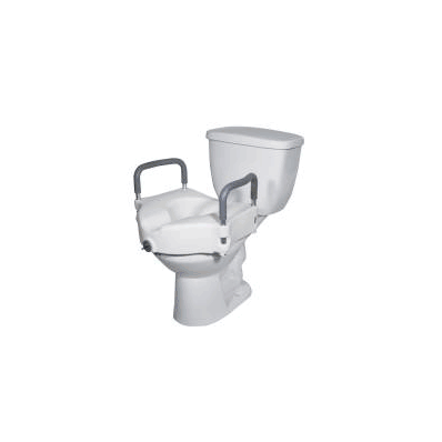 Raised Toilet Seat with Arms, color White, 5" Locking
