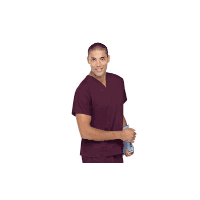 Scrub Shirt 4 X-large Wine 1 Pocket Short Sle