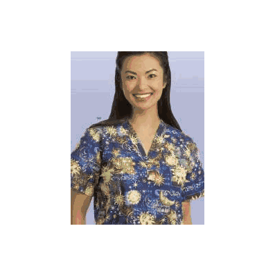 Scrub Shirt Medium Celestial 2 Pockets Set-in