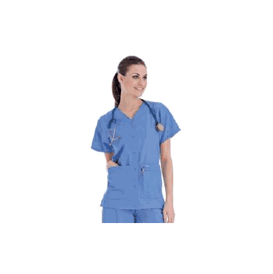 Scrub Shirt Medium Teal 4 Pockets Set-in Slee