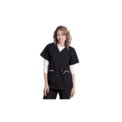 Scrub Shirt Small Black 4 Pockets Set-in Shor