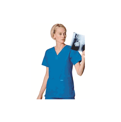 Scrub Shirt Small Cocoa 4 Pockets Set-in Slee