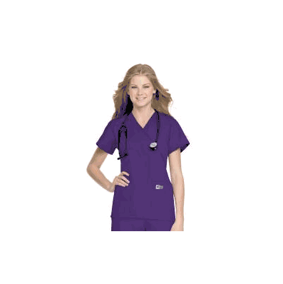 Scrub Shirt Small Grape 2 Pockets Set-in Shor