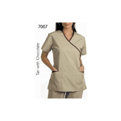 Scrub Shirt Small Tan With Chocolate Trim 2 P