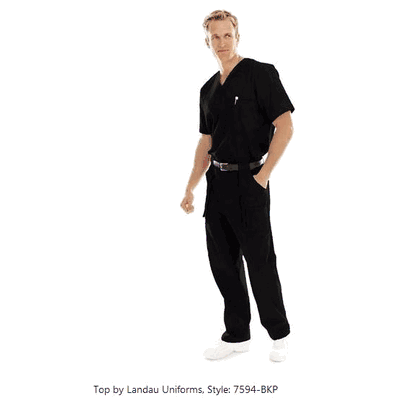 Scrub Shirt, X-Large, color Black, Short Set-In Sleeves