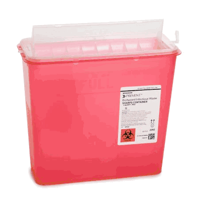 Sharps Container, Mailbox Style 1.25 Gallon Translucent Red Base / Translucent Locking Lid