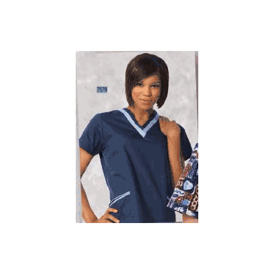 Shirt, Tunic StafF Dbl V-neck Lds Nvy/Cl Blu