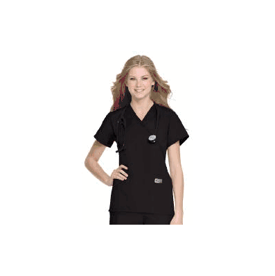 Shirt, Tunic StafF Faux Wrap Black 2xlg - -