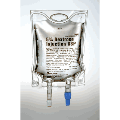 Solutions, 50 mL Viaflex Plaster Container, 5% Dextrose