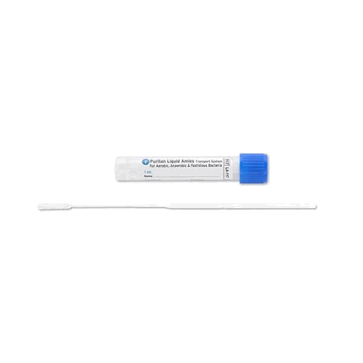 Puritan LA-117 Specimen Collection and Transport System, 1 mL, 100 mm Breakpoint from Tip End Liquid Amies Medium, 12 x 80 mm, Translucent with Blue Cap