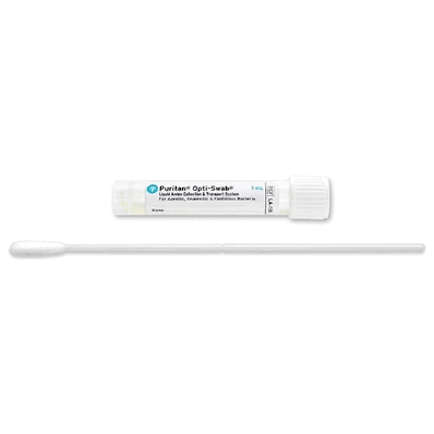 Puritan LA-106 Specimen Collection and Transport System, 1 mL, 6" Liquid Amies Medium, Translucent with White Cap