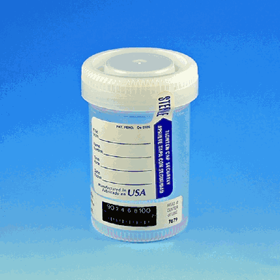 Specimen Container with Temperature Strip, 90 mL Transparent with White Cup, Blue Legend
