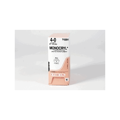 Suture, Monocryl, 27", 4-0, 3/8 Circle - Medl