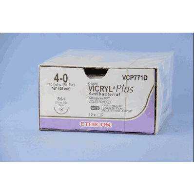 Suture with Needle, Size 4-0, 18" Suture Violet, 22 mm CT