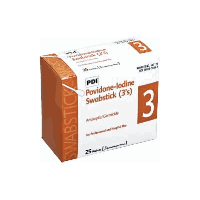 Swabstick, 3/Pack 10% Povidone-Iodine