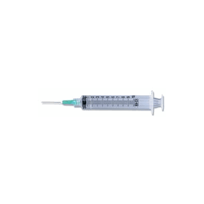 Syringe with Hypodermic Needle, 20 ga 1-1/2", 10 mL, Yellow