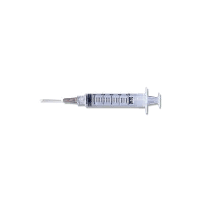 Syringe with Hypodermic Needle, 21 ga 1", 5 mL, Green