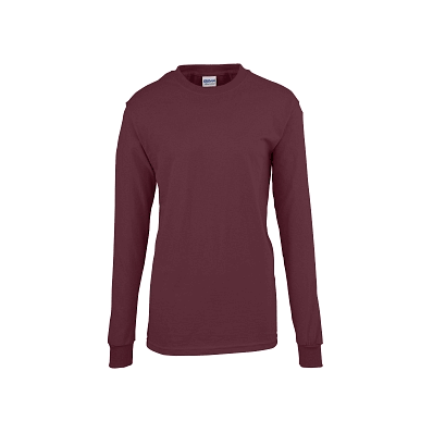T-shirt, Maroon, 100% Cotton, Long Slv, 2xl -