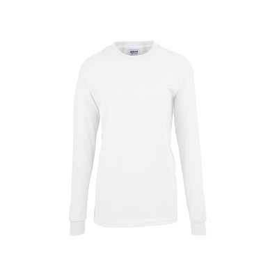 T-shirt, White, 100% Cotton, Long Slv, Sm - M