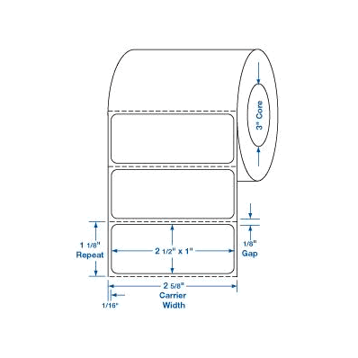 Blank Thermal Label, 2.5" X 1"