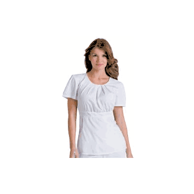 Top, Scrub Sft Pleat Fml Wht Sm - - Landau U