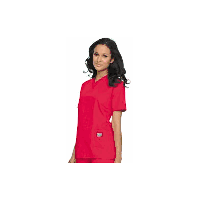 Top, StafF Scrub V-neck Tunic Red Med - - La