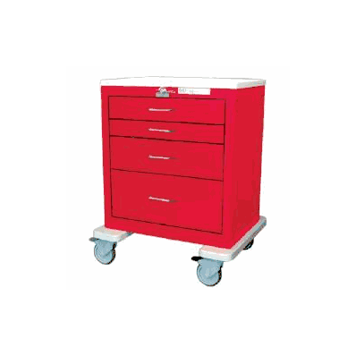 Treatment Cart, 4-Drawer, Color: Red, Steel