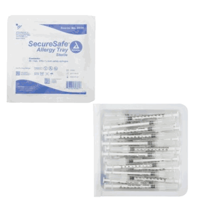 Allergy Safety Syringe Tray, 27 ga, 1/2" Needle, 1ml