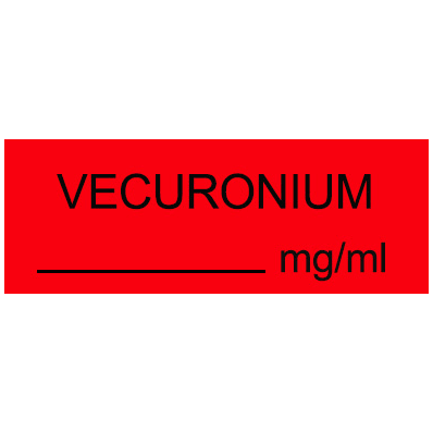 Vercuronium Label, mg/ml, 0.5" x 500", Fluor Red