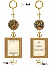 The Christ / Virgin of Kazan, 2 Sided Wooden Icon Charm with Prayers