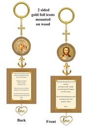 The Christ / Virgin of Kazan, 2 Sided Wooden Icon Charm with Prayers