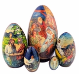 5 Nested Eggs with Nativity Scenes, Hand Painted
