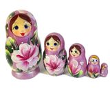 5 Nesting Wooden Matreshka Dolls, Rose "Floral" Design, Hand Painted