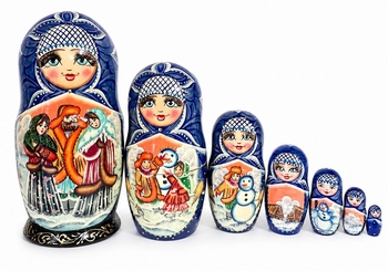7 Nested Doll "Fairy Tales", Hand Painted, 9 Inch Tall