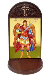 Archangel Michael, Byzantine Greek Icon in Shrine With Shelf 