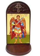 Archangel Michael, Byzantine Greek Icon in Shrine With Shelf 