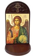 Archangel Michael, Byzantine Greek Icon in Shrine With Shelf 