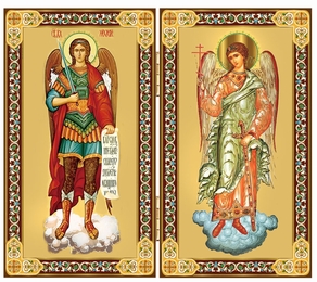 Archangel  Michael and Guardian Angel Gold Foil Icon Diptych