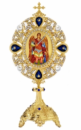 Archangel Michael  Icon in Pearl Jeweled Shrine - Monstrance  - Reliquary Style