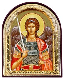Archangel Michael, Arched Orthodox Icon with Stand